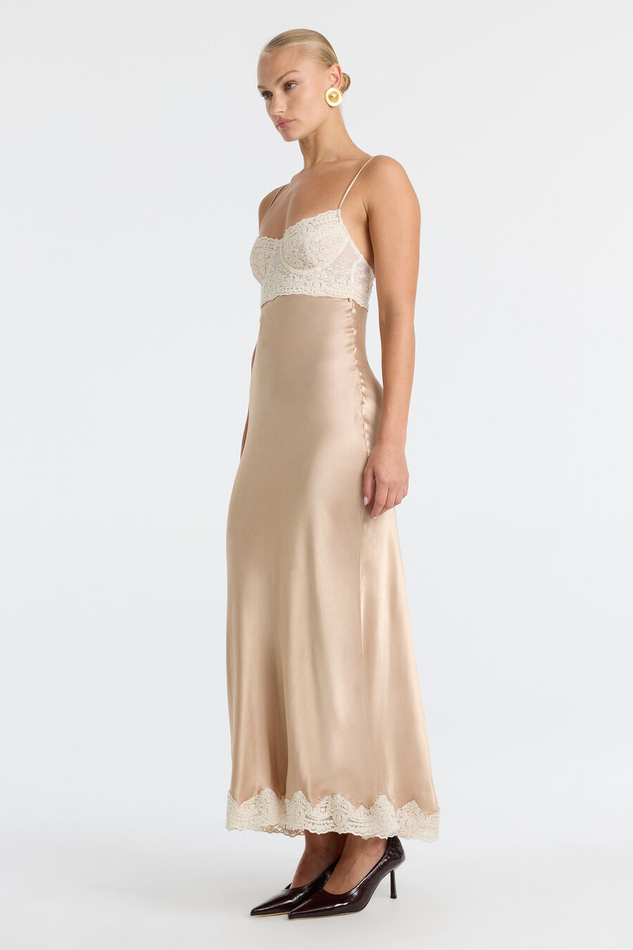 Tzariana Satin Lace Midi Dress