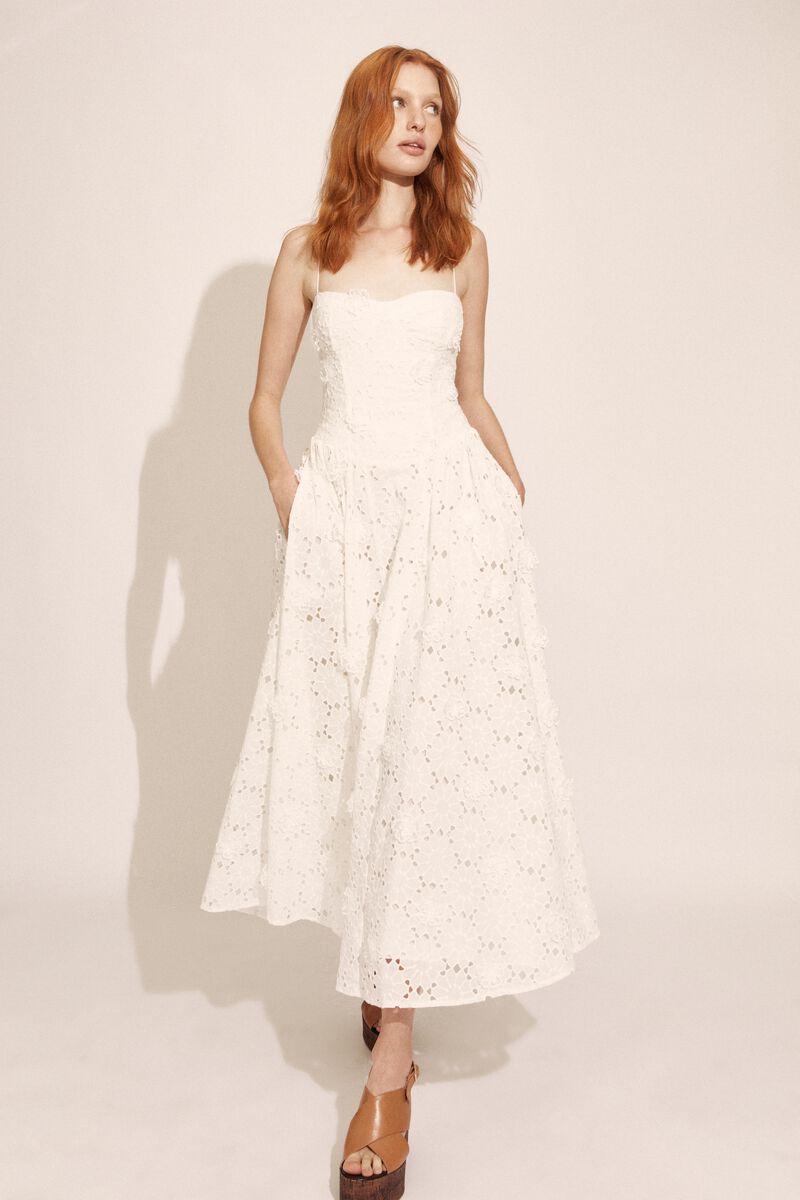 ESTIE BRODERIE MAXI DRESS in colour Orchid White