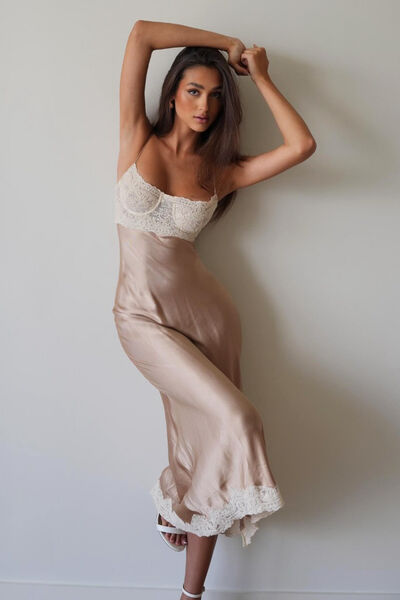 Tzariana Satin Lace Midi Dress