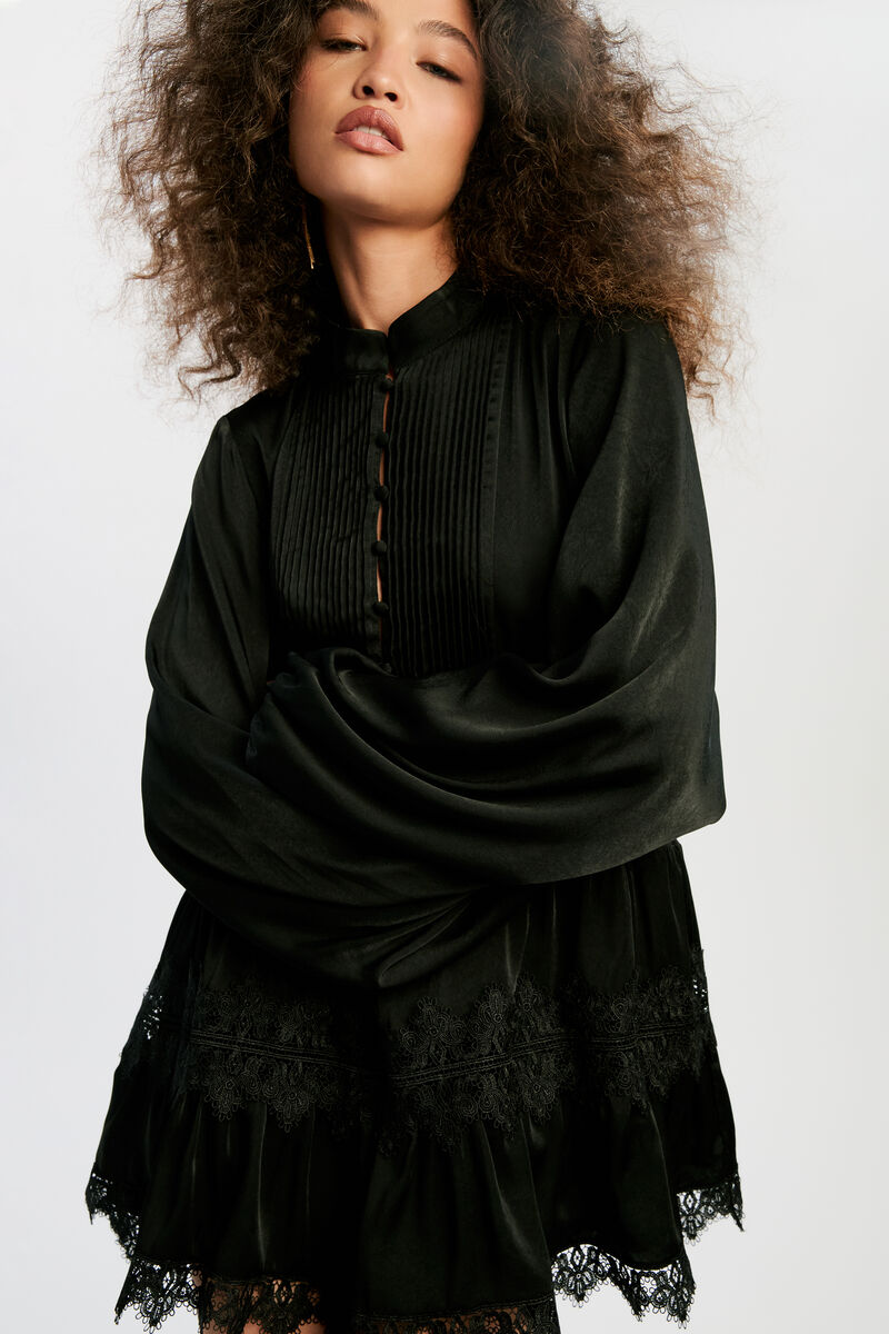 ANTONIA LACE TRIM MINI DRESS in colour Black