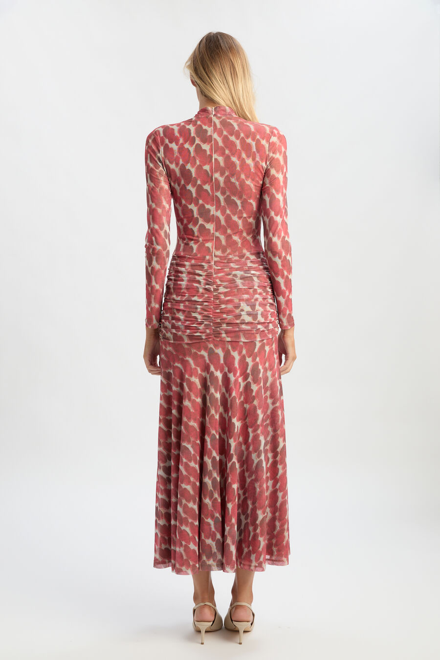 LEA PRINTED MESH DRESS in colour RED SPOT