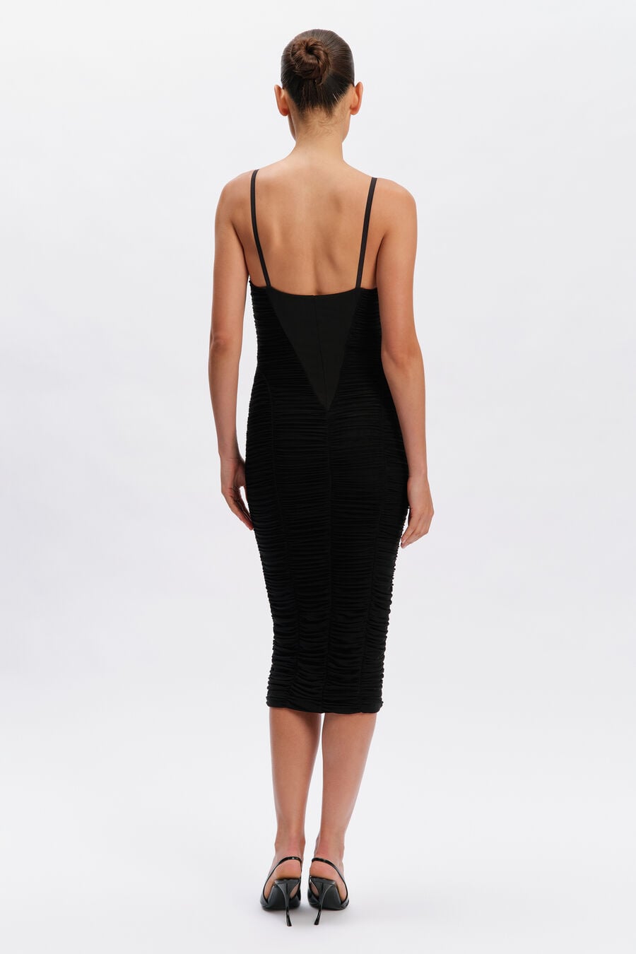 MELIA GATHERED MIDI DRESS in colour Black