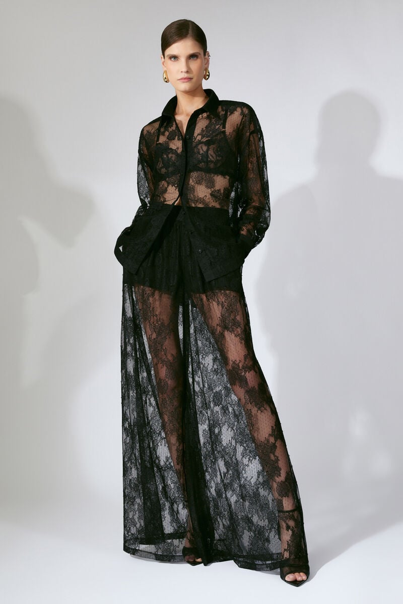 HILDIE WIDE LEG LACE PANT in colour Black