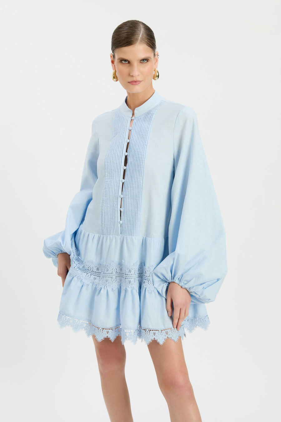 ANTONIA LACE TRIM MINI DRESS in colour SOFT BLUE