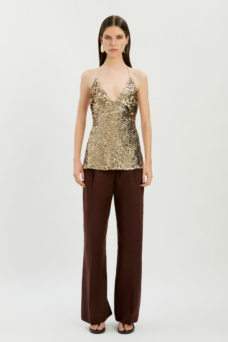 LENNON HALTER NECK CAMI in colour SOFT GOLD