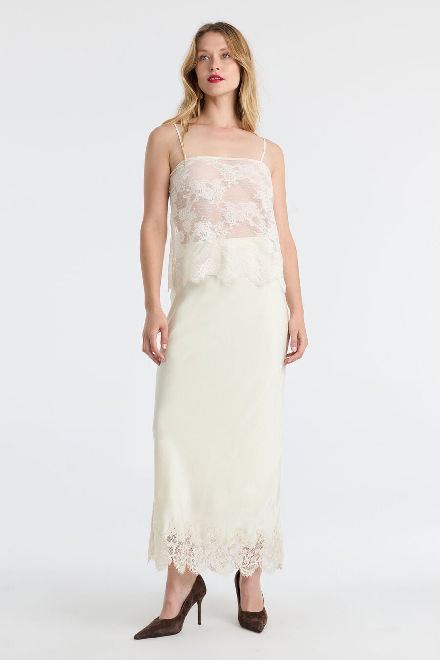 Elisan Lace Satin Midi Skirt
