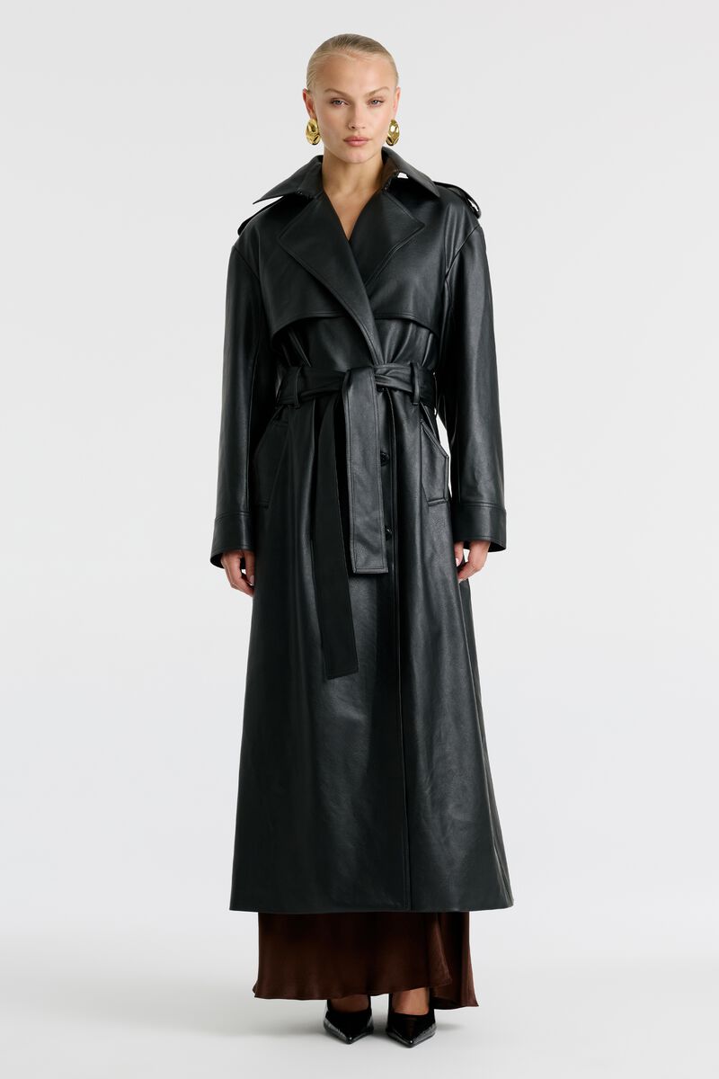 LUCA VEGAN LEATHER TRENCH in colour Black