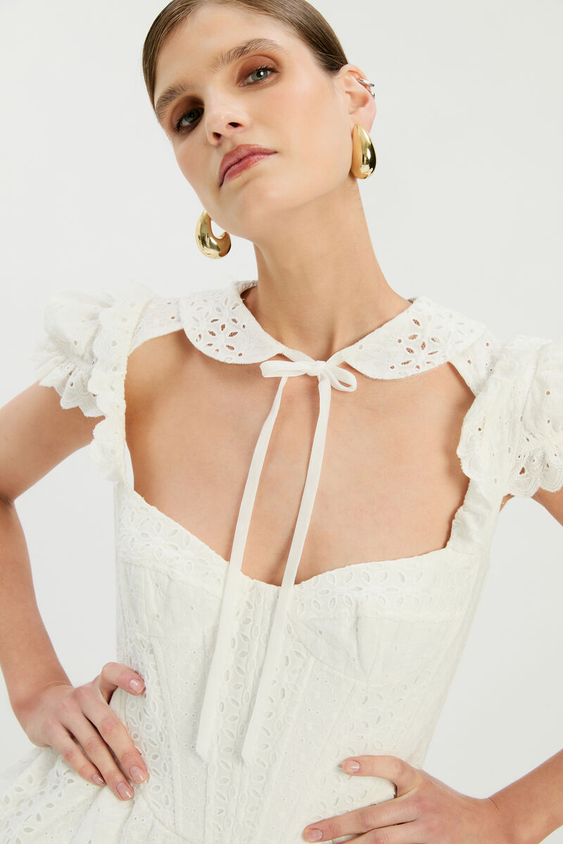 ALLINGTON BRODERIE MINI DRESS in colour Orchid White