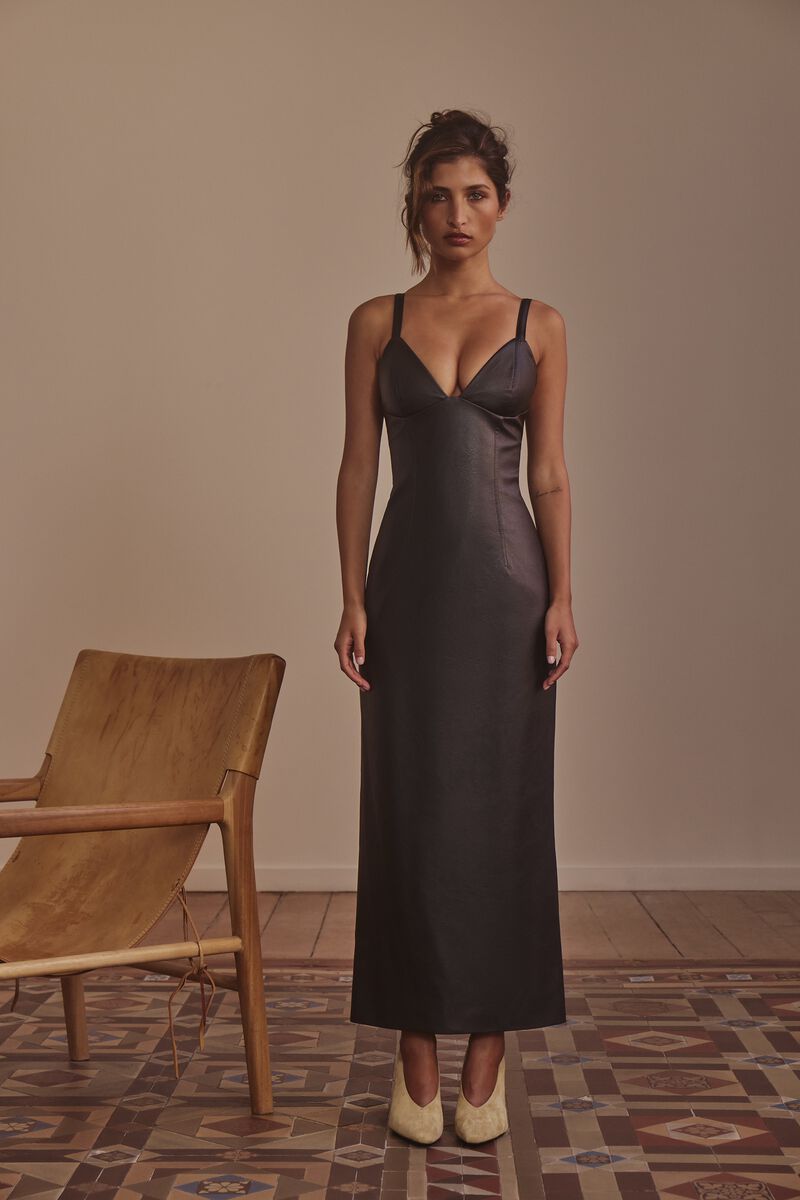 ESTINE VEGAN LEATHER DRESS in colour Black