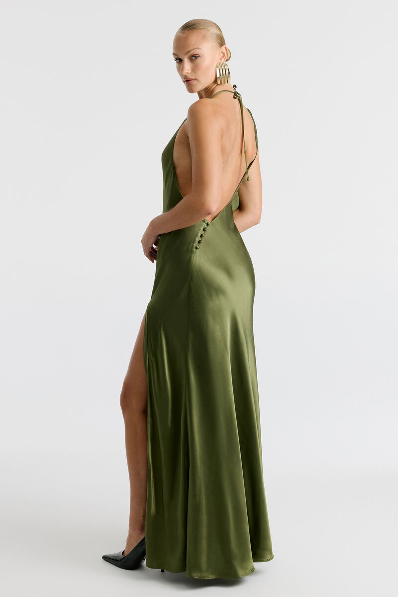 ANASTASIA SATIN MAXI DRESS in colour Khaki