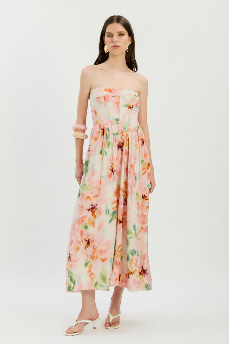 LOLA CORSET MIDI DRESS in colour Pink Floral