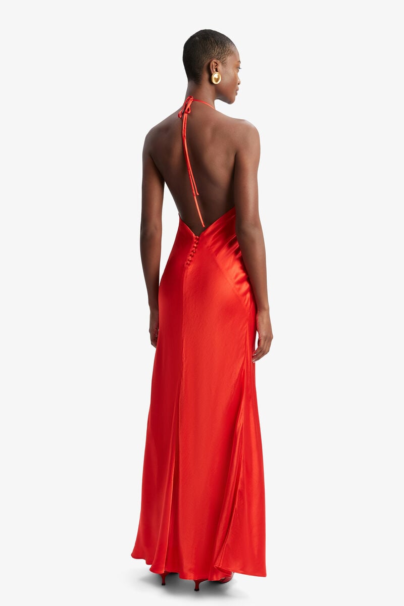 YVE HALTER DRESS in colour Fire Red