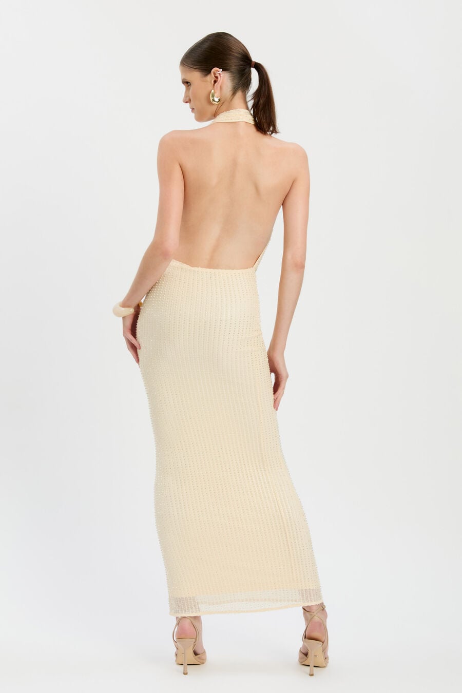 NOLA SEQUIN COWL MAXI DRESS in colour Buttercup
