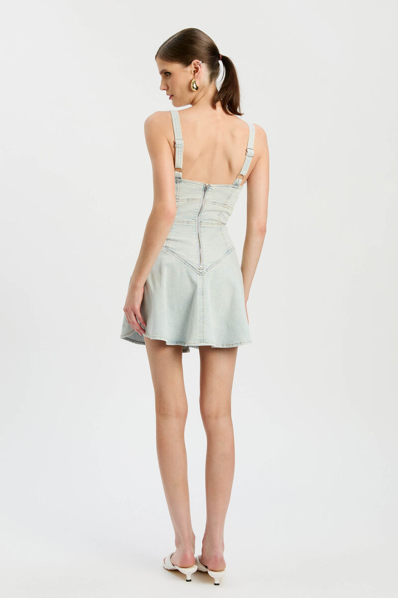 REYNA DENIM MINI DRESS in colour Light Denim