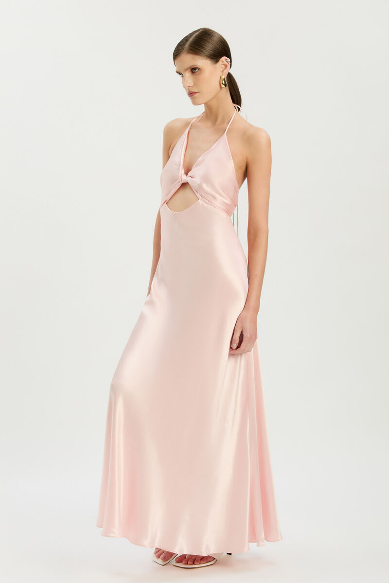 ISOLA HALTER NECK MAXI DRESS in colour Pink Petal