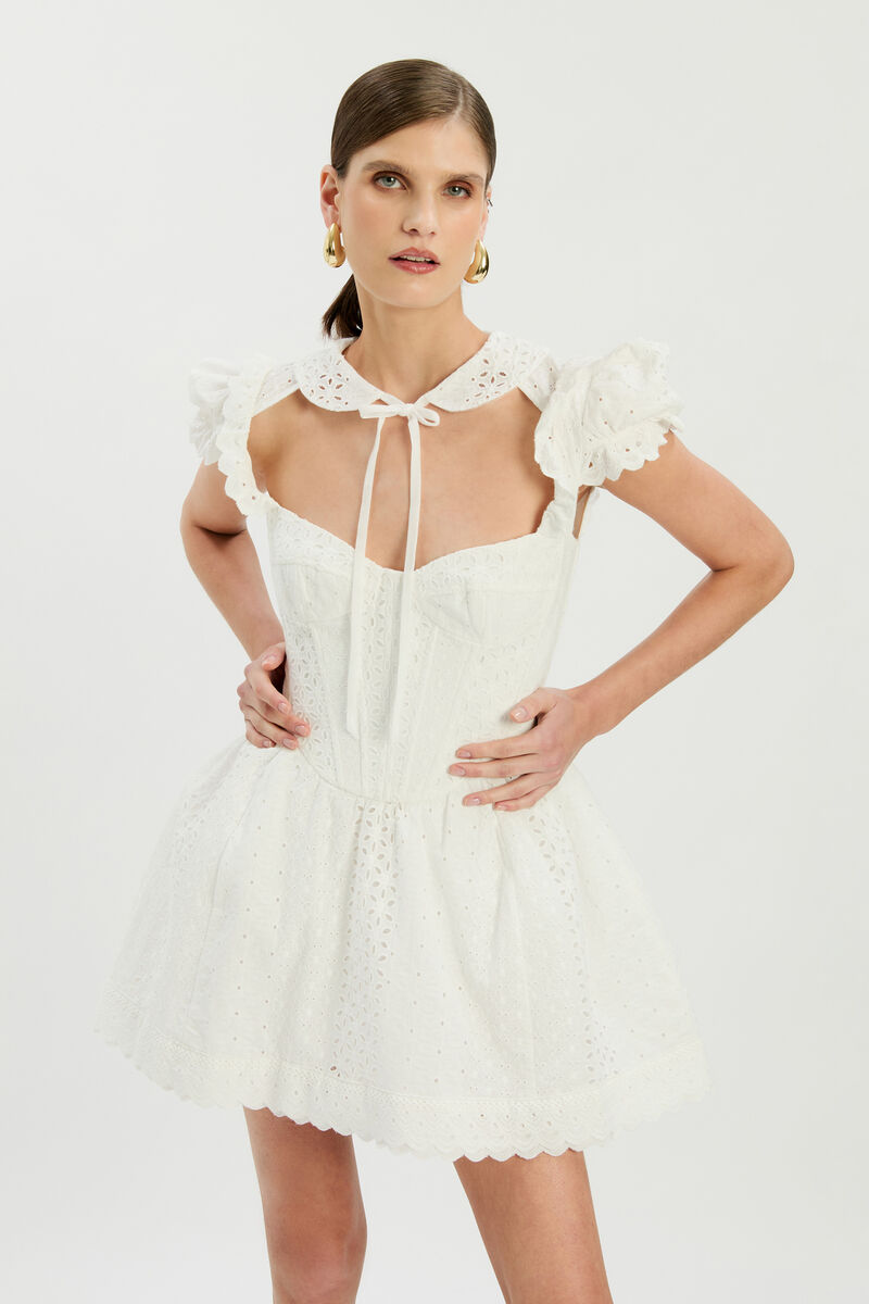 ALLINGTON BRODERIE MINI DRESS in colour Orchid White