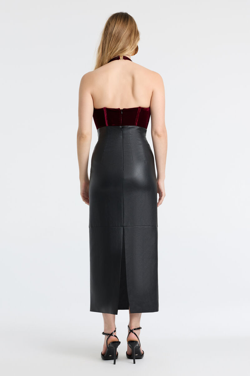 MILES VEGAN LEATHER MIDI SKIRT in colour Black