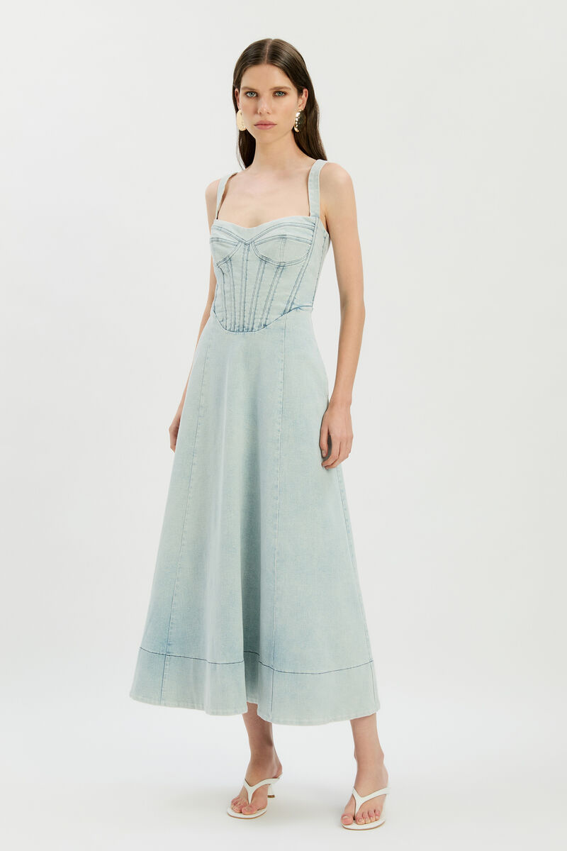 LILAH DENIM MIDI DRESS in colour Light Denim