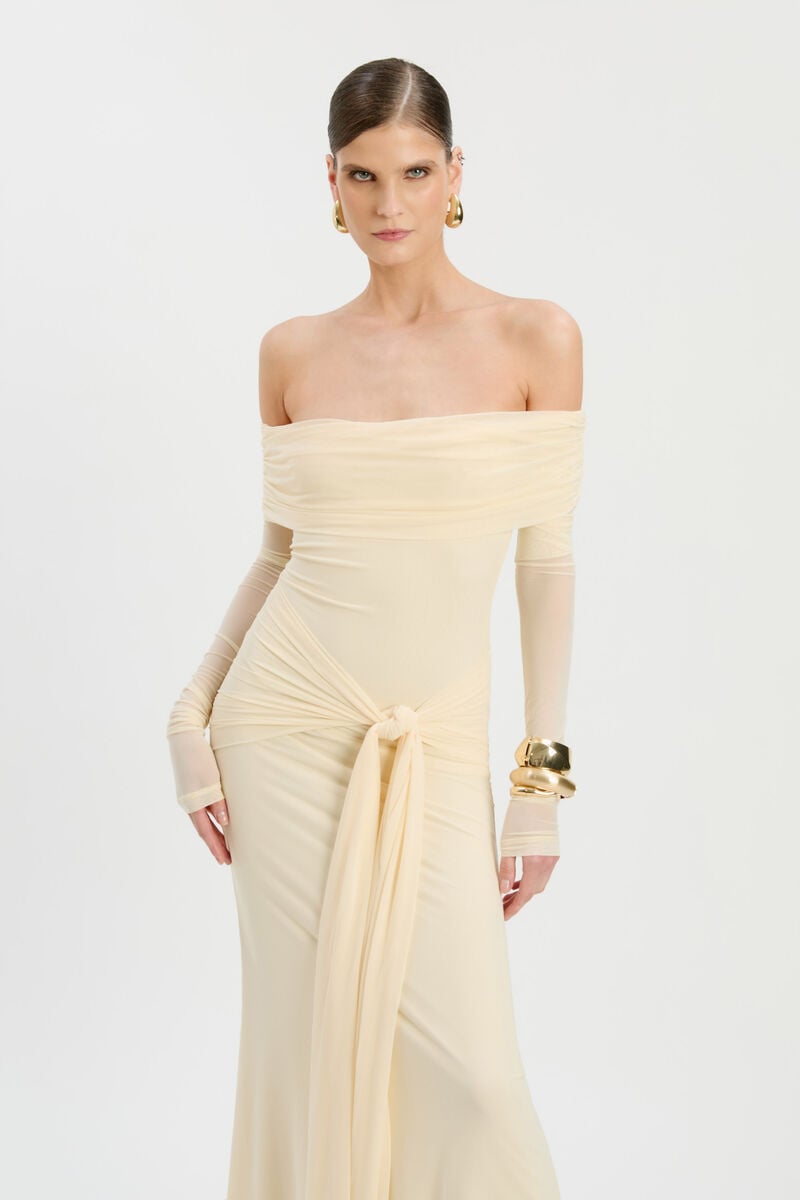 SELINA TIE FRONT MESH DRESS in colour Buttercup