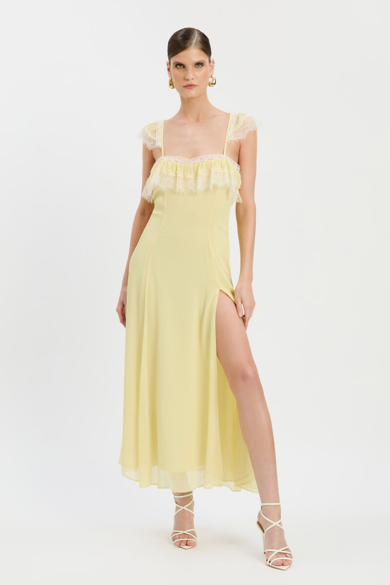 ARLIA LACE TRIM MAXI DRESS in colour Canary Yellow