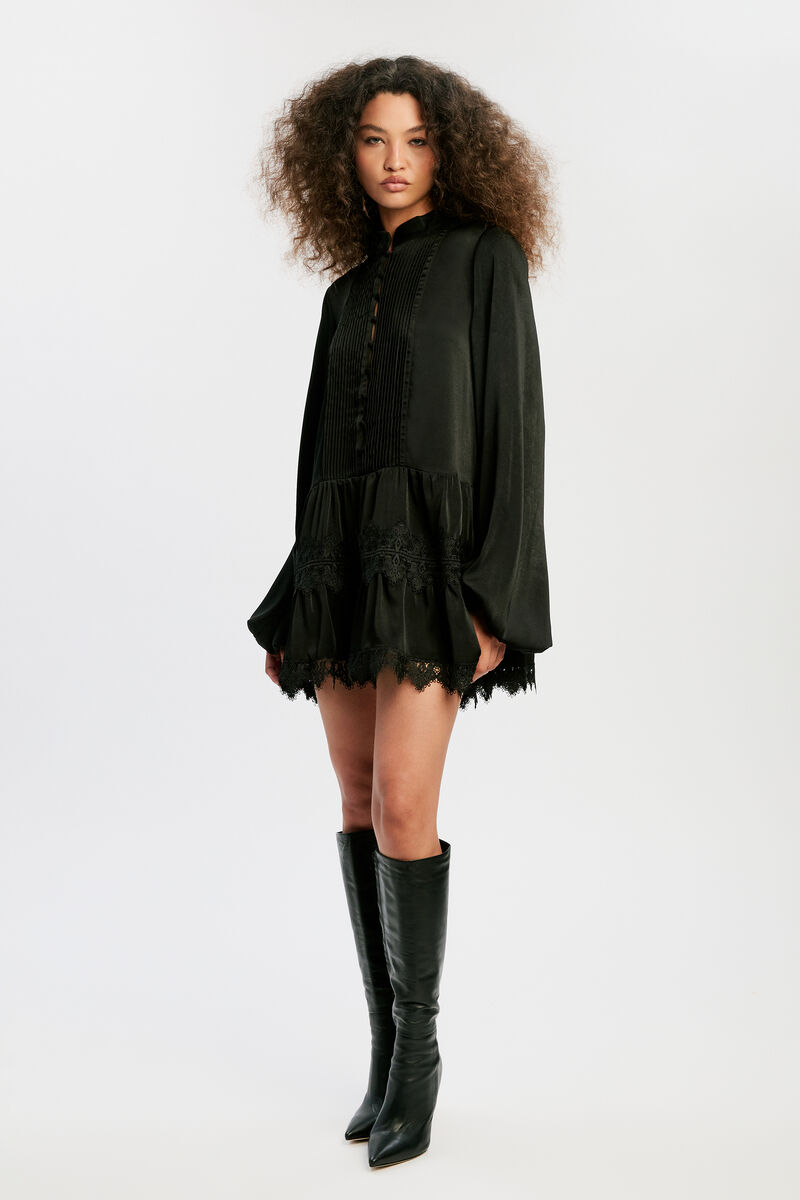 ANTONIA LACE TRIM MINI DRESS in colour Black