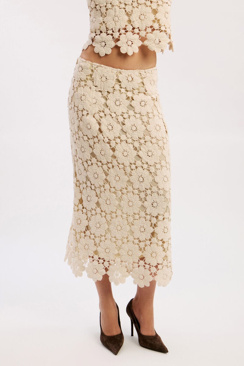 VENETA CROCHET MIDI SKIRT in colour Light Beige