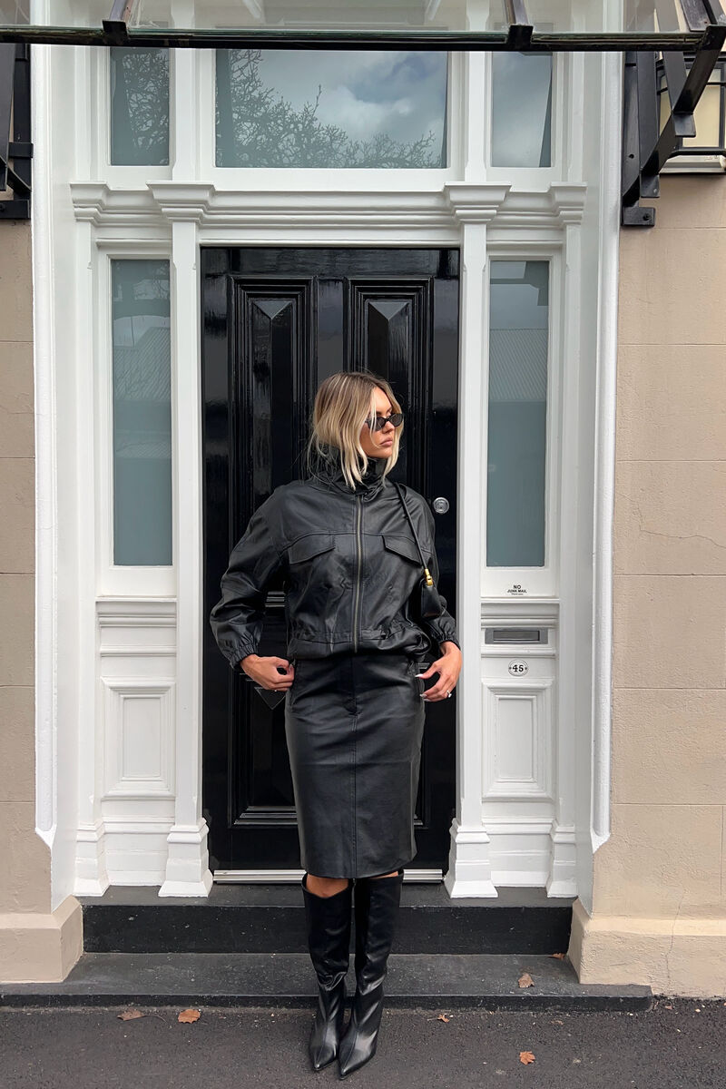 ANJA VEGAN LEATHER JACKET in colour Black