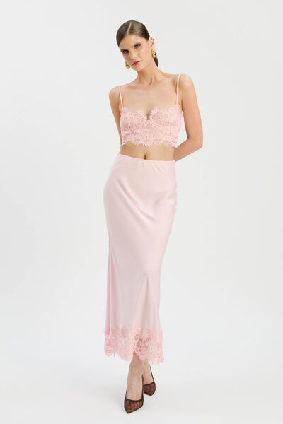 Elisan Lace Satin Midi Skirt