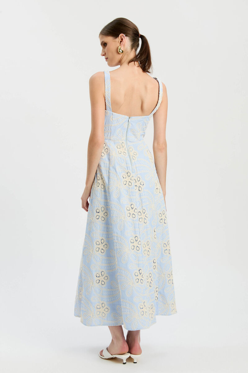 LILAH CORSET MIDI DRESS in colour Baby Blue Floral