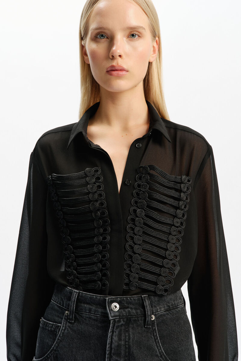EVITA TRIM DETAIL SHEER SHIRT in colour Black