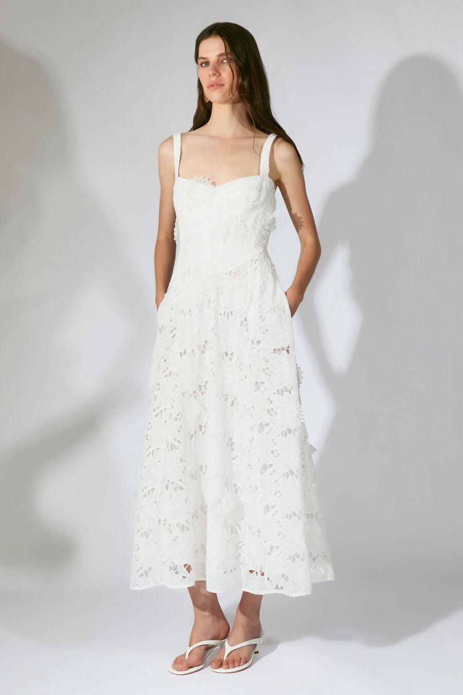 ADALINE BRODERIE MIDI DRESS in colour Orchid White