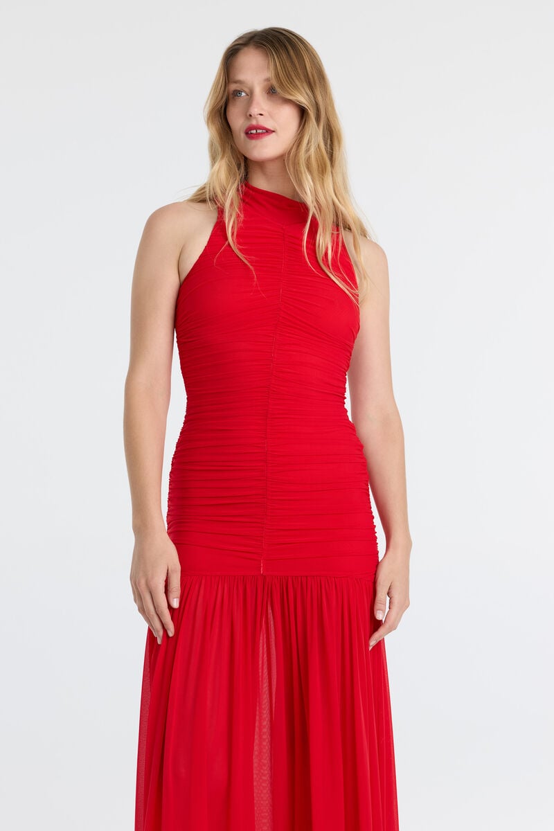 ORLANA MESH MAXI DRESS in colour Fire Red
