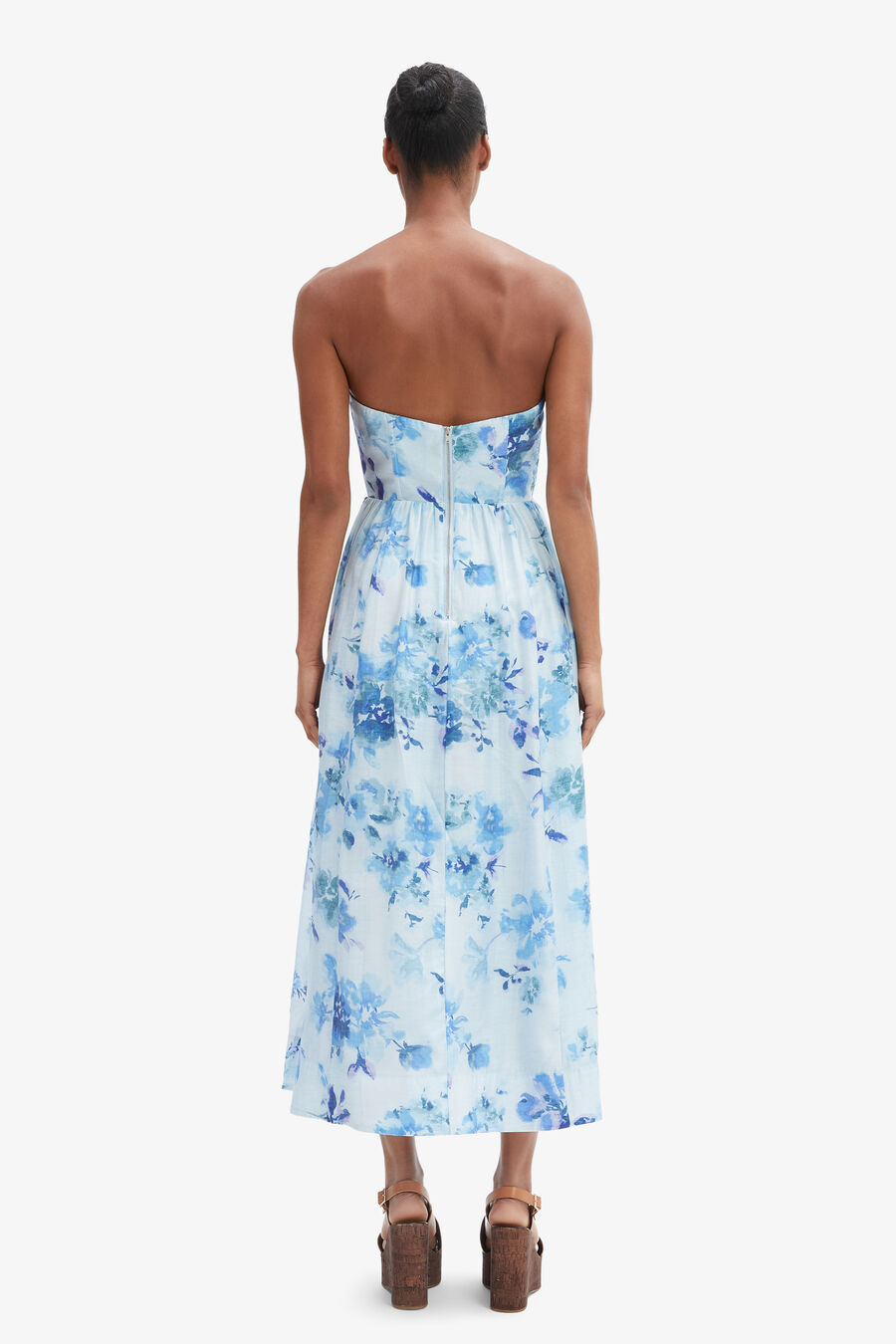 LOLA CORSET MIDI DRESS in colour Baby Blue Floral