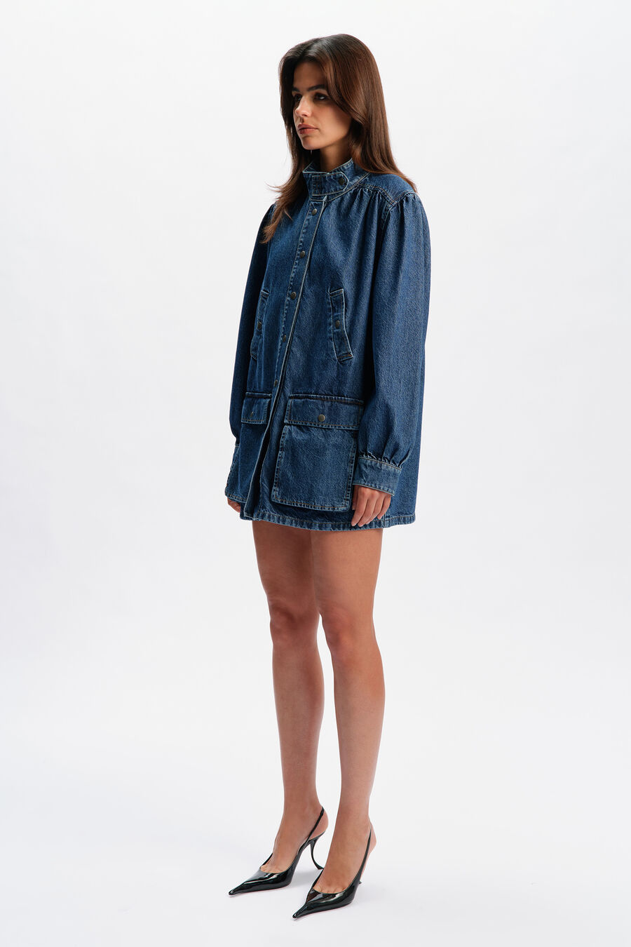 030 DENIM OVERSIZED MINI DRESS in colour DARK BLUE