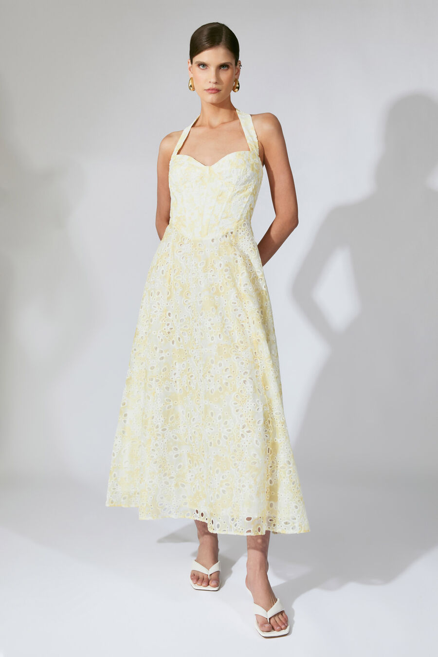 POLLIE HALTER MIDI DRESS in colour Yellow Floral