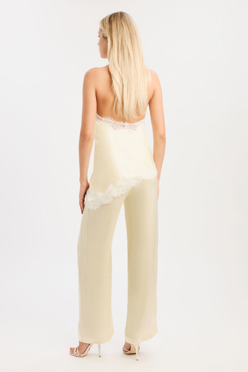 DEVIN MID RISE SATIN PANT in colour Buttercup