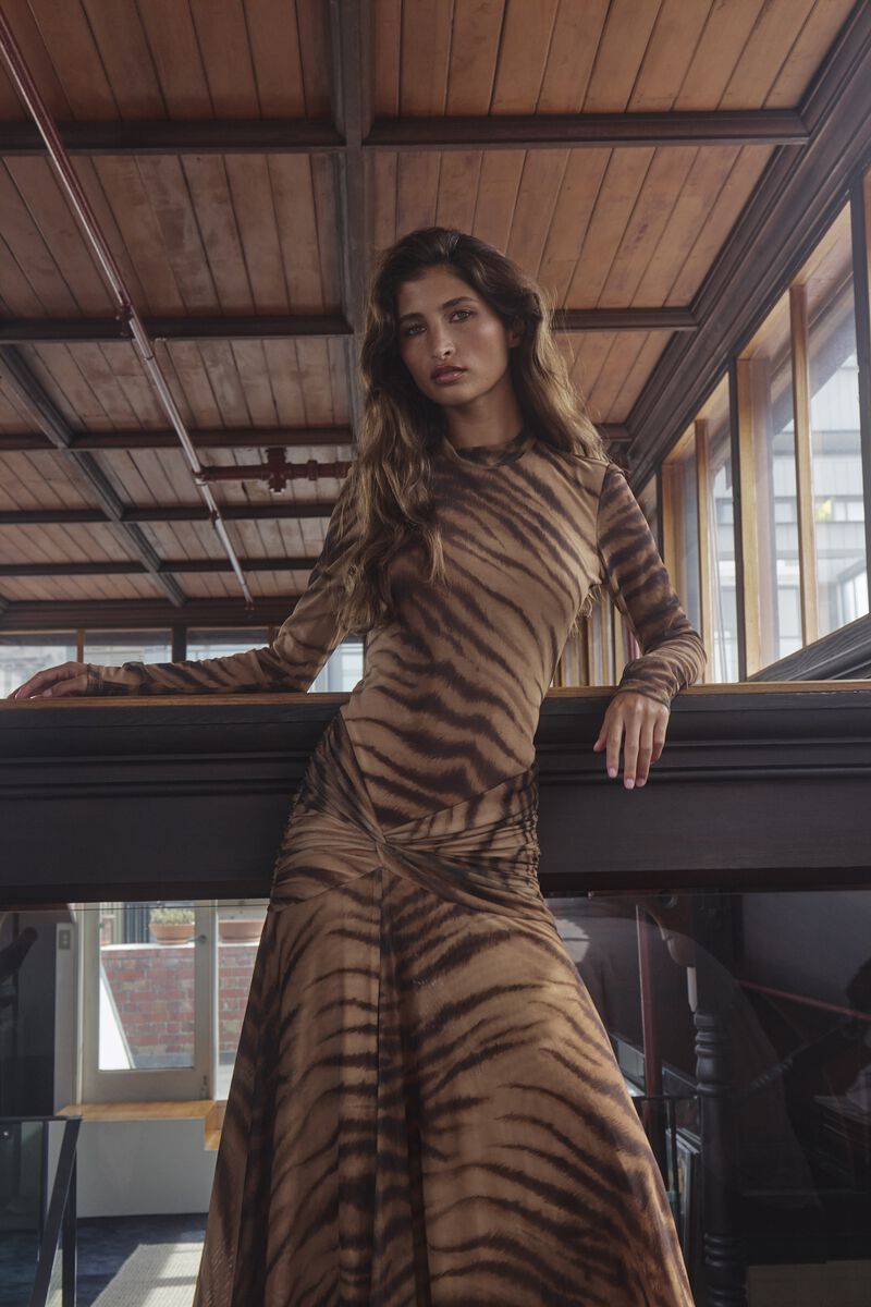 LEA PRINTED MESH DRESS in colour Animal Print