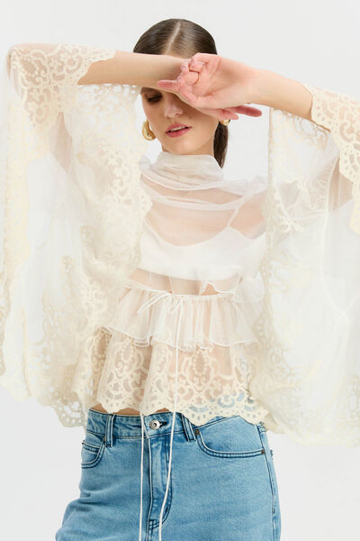 Anyssa Lace Edge Ruffle Blouse