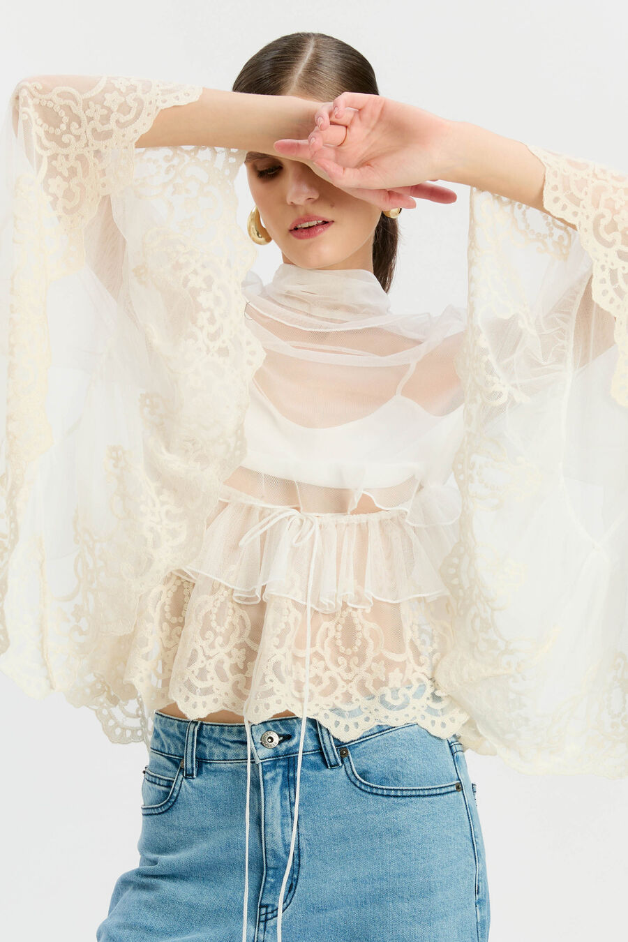 Anyssa Lace Edge Ruffle Blouse
