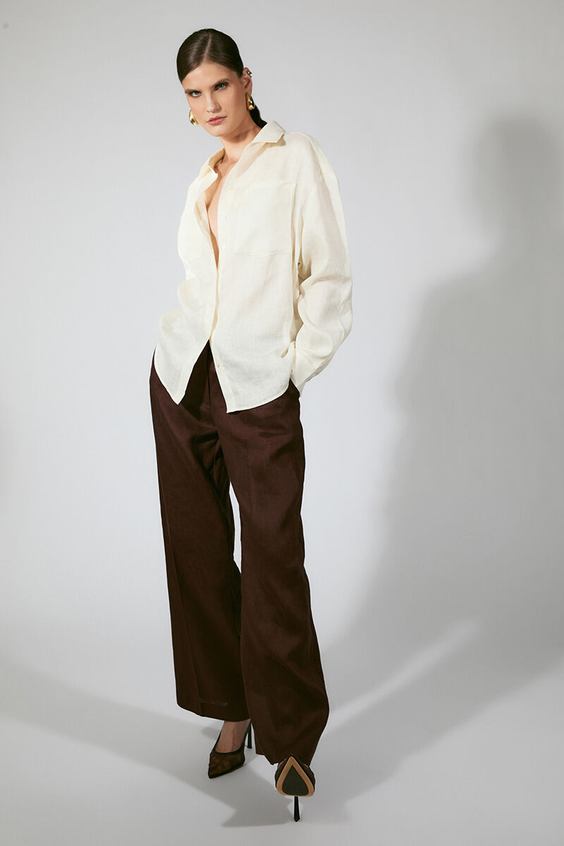 LANDER OVERSIZED LINEN SHIRT in colour EGGNOG