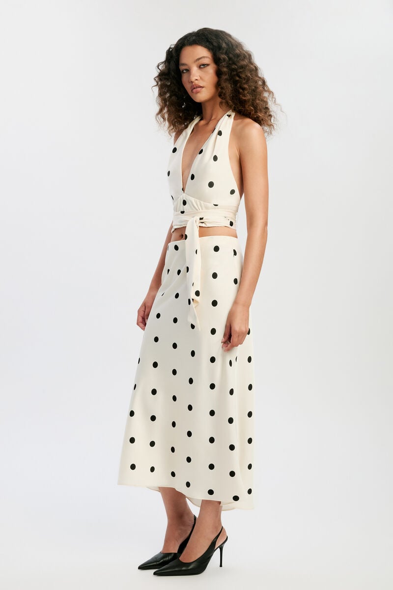 PHOEBE SATIN HALTER TIE TOP in colour Black Spot