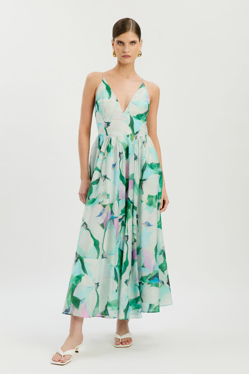 ARLETHA HALTER MAXI DRESS in colour Green Floral