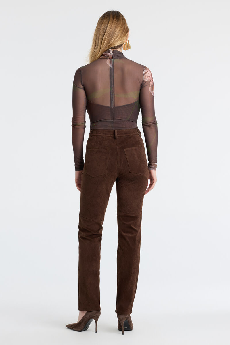 NIA VEGAN SUEDE PANT in colour Dark Chocolate