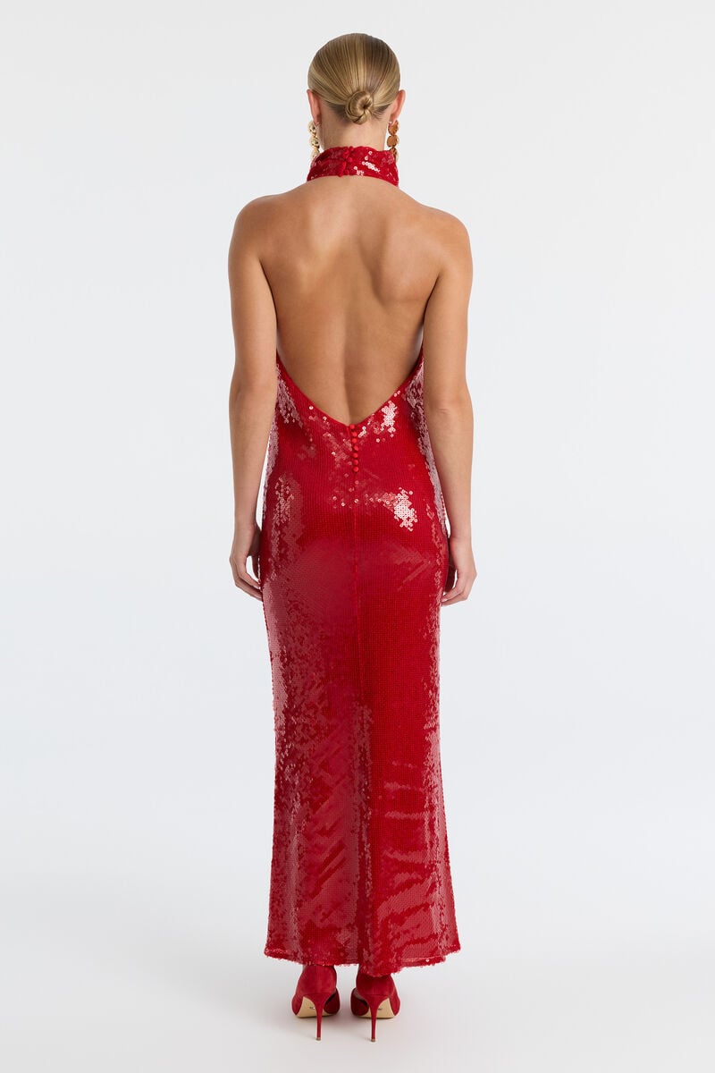ERYN SEQUIN MAXI DRESS in colour Deep Red