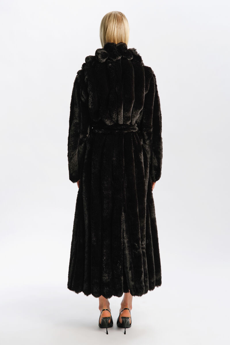 MARTA FAUX FUR LONGLINE COAT in colour Black