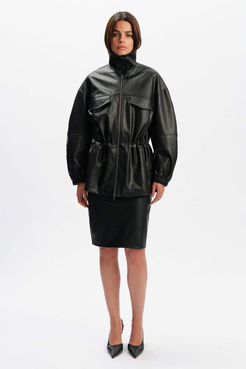 ANJA VEGAN LEATHER JACKET in colour Black