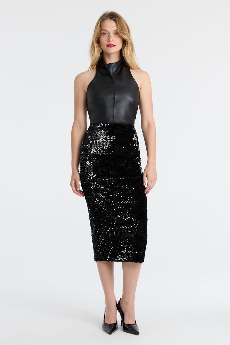 GINA VEGAN LEATHER TOP in colour Black