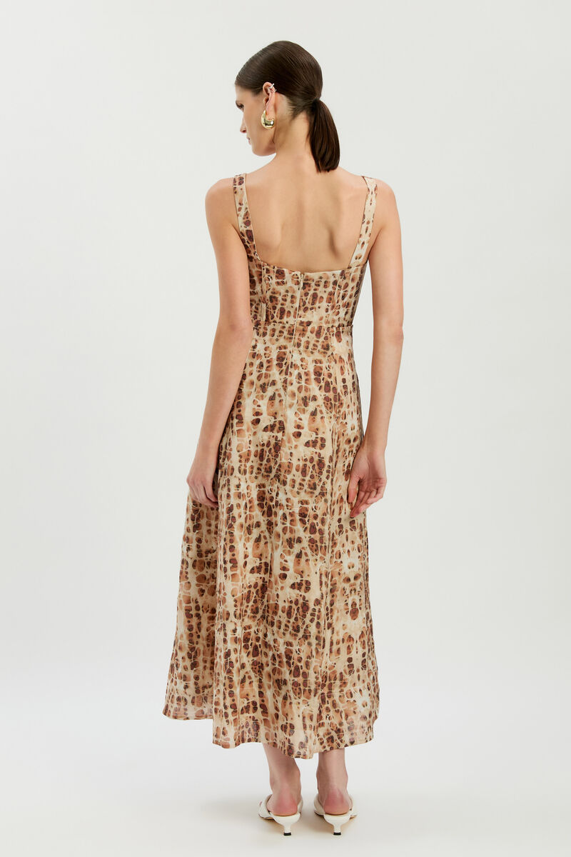 LILAH CORSET MIDI DRESS in colour Pebble Print