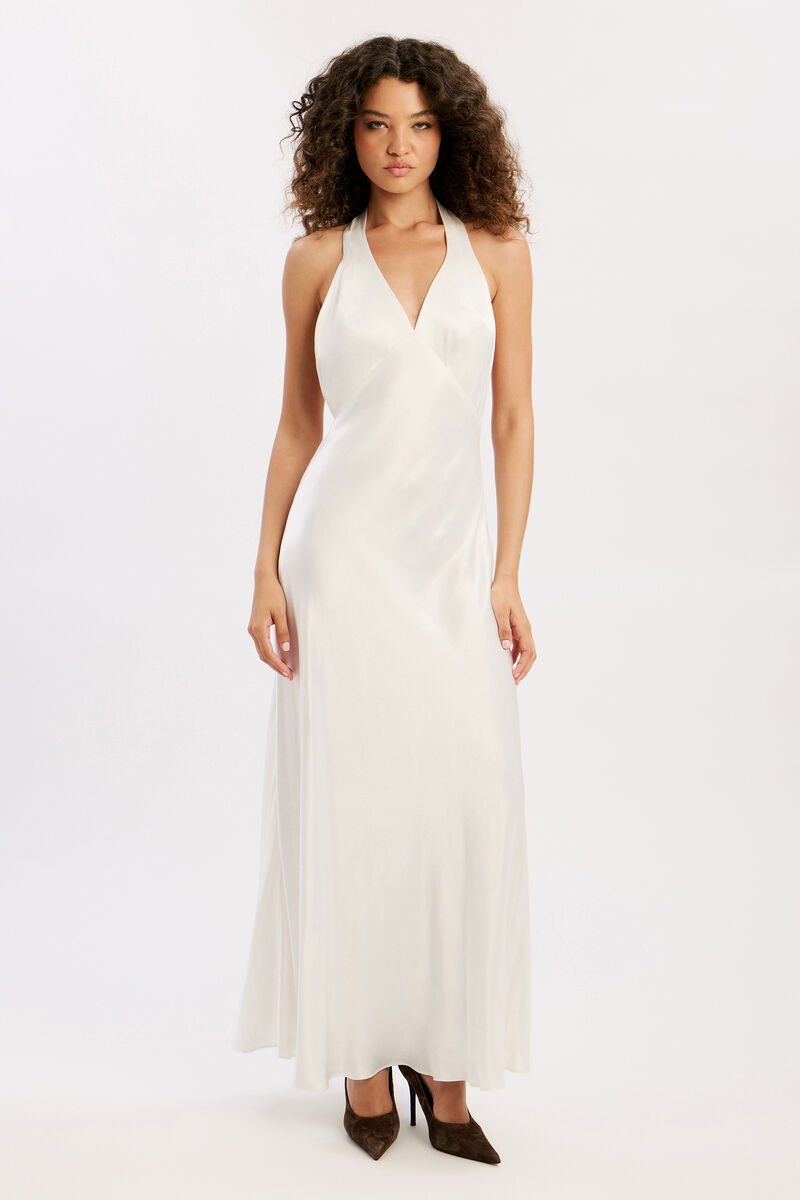 THENA HALTER NECK MAXI DRESS in colour IVORY