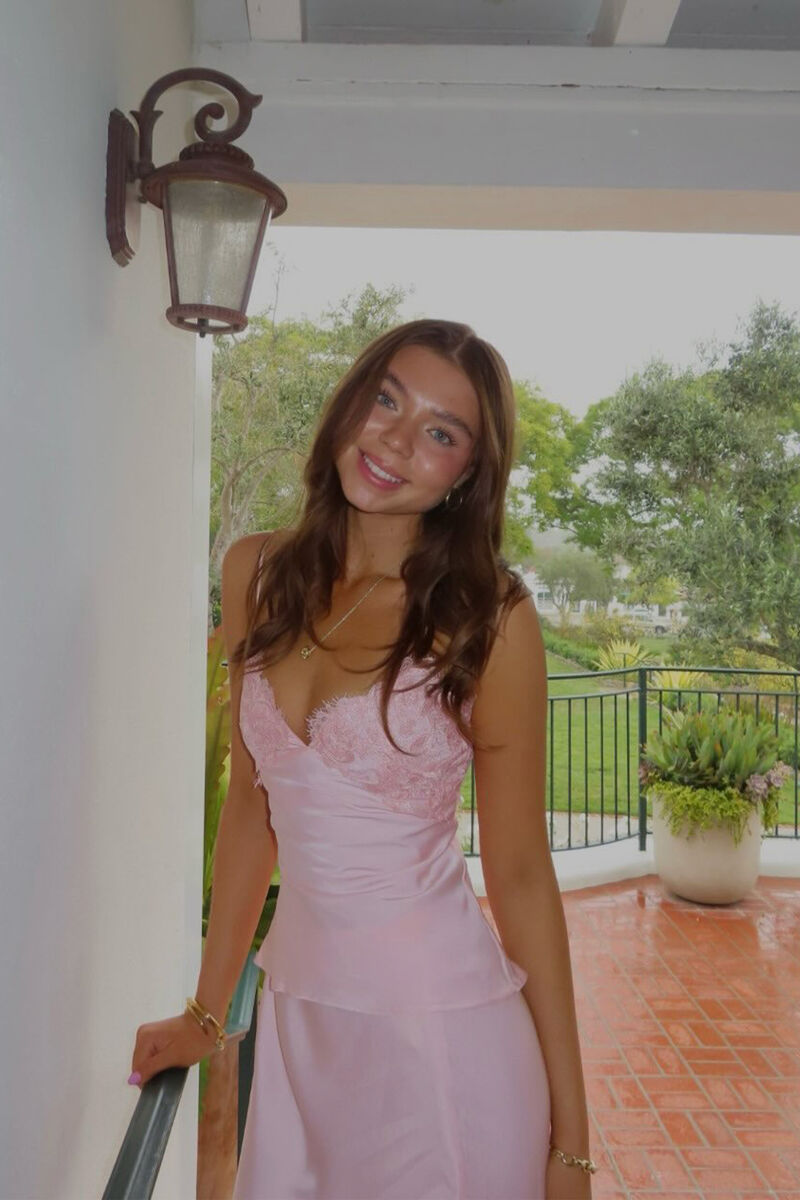 ELISAN LACE SATIN CAMISOLE in colour Petal Pink